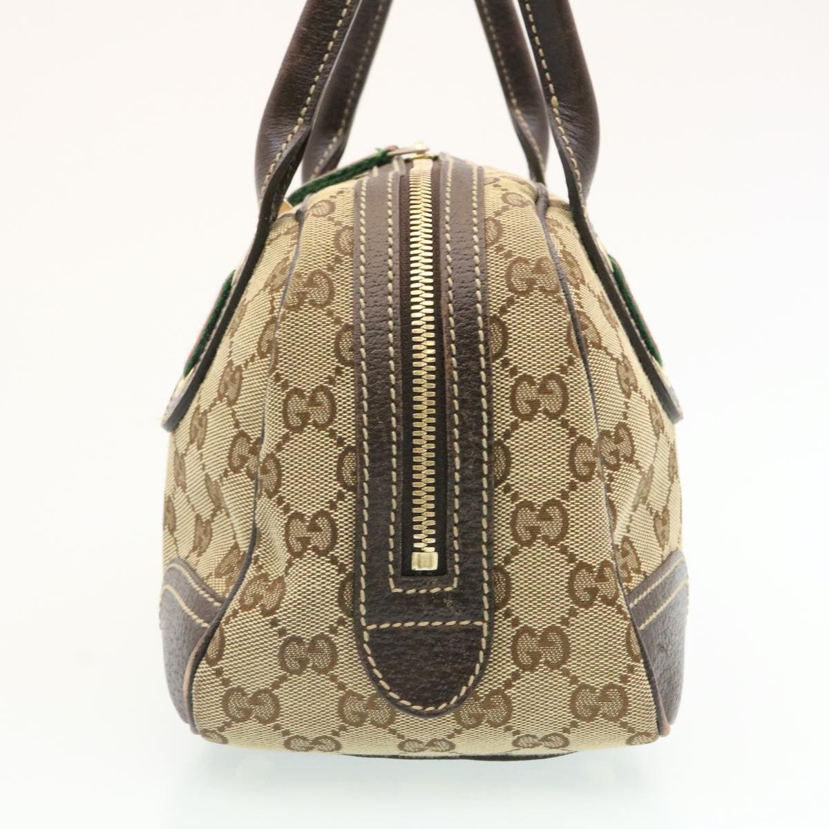 GUCCI GG Canvas Sherry Line Shoulder Bag Brown Red Green Auth am1564g