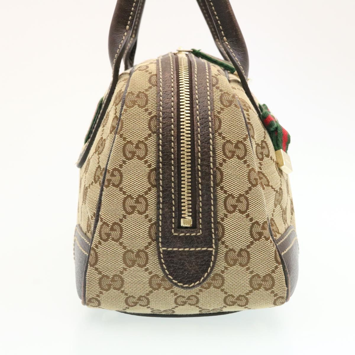 GUCCI GG Canvas Sherry Line Shoulder Bag Brown Red Green Auth am1564g