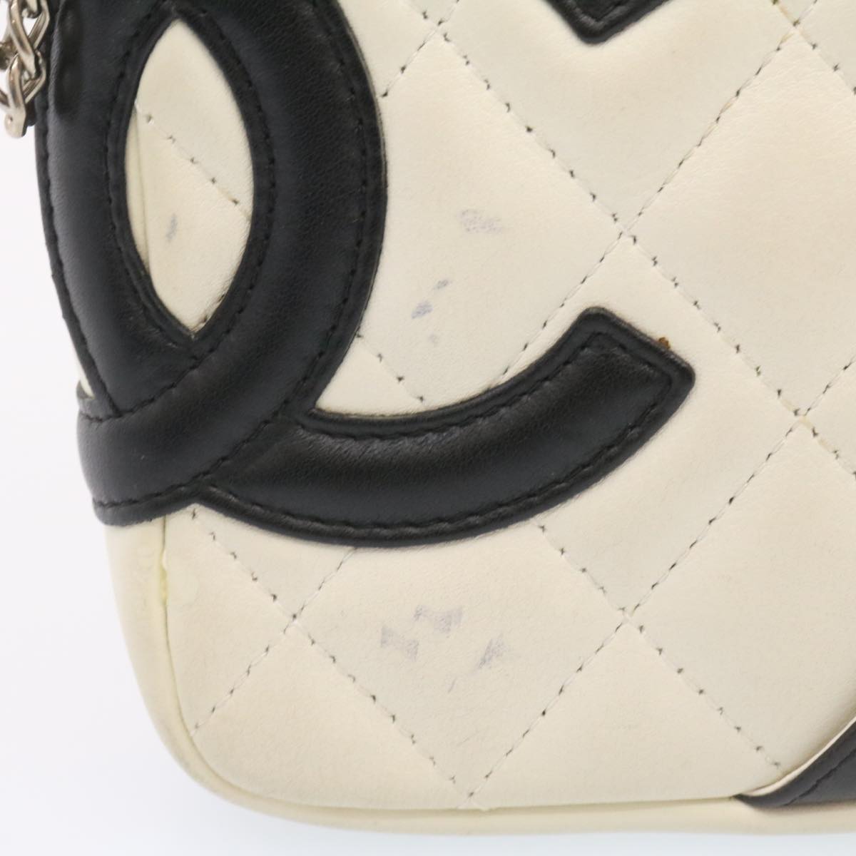 CHANEL Cambon Line Shoulder Bag Leather White Black CC Auth am1647gA