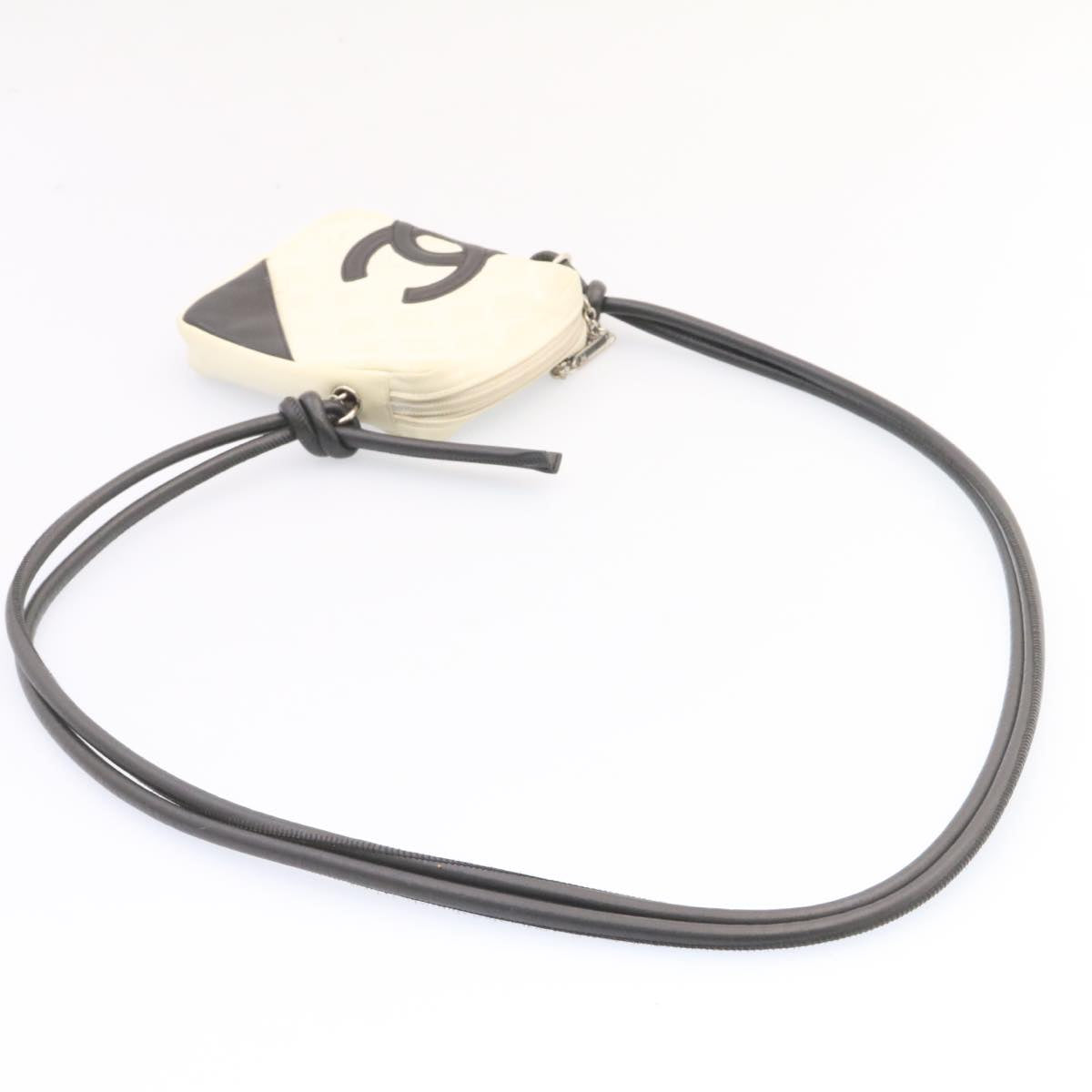 CHANEL Cambon Line Shoulder Bag Leather White Black CC Auth am1647gA