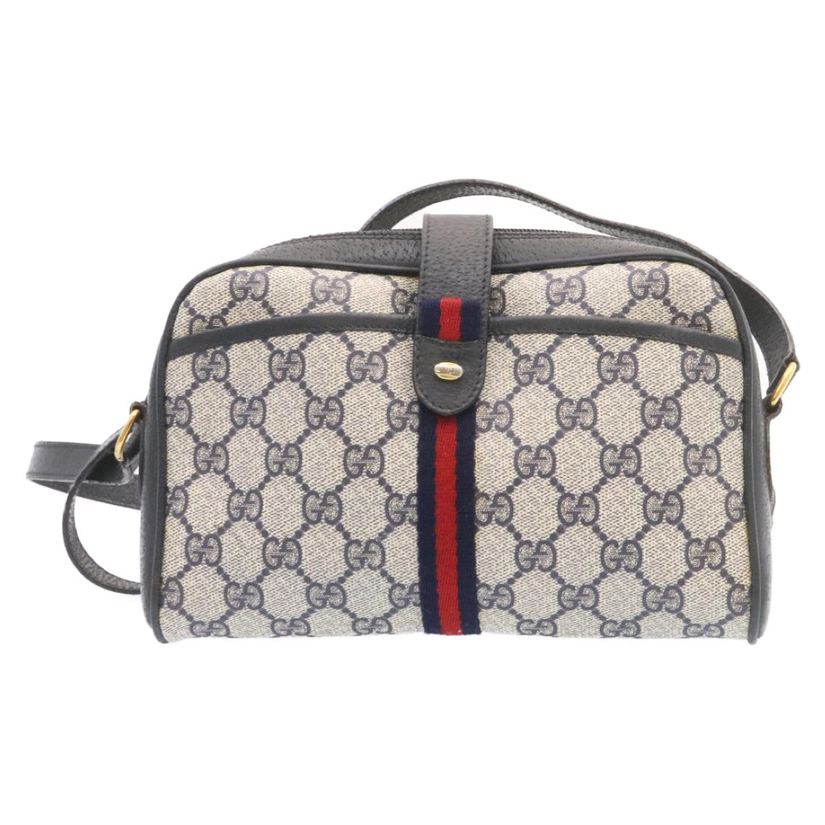 GUCCI Sherry Line GG Canvas Shoulder Bag Navy Red Auth am1664g
