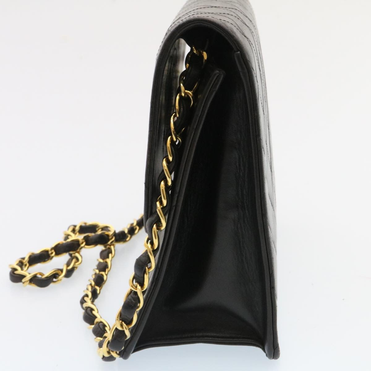 CHANEL Matelasse Chain Flap Shoulder Bag Lamb Skin Black Gold CC Auth am1708gA