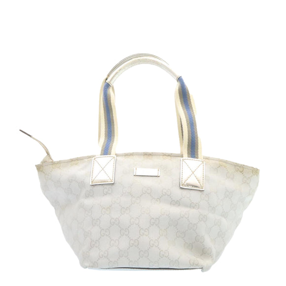 GUCCI Sherry Line GG Canvas Tote Bag Silver Blue Auth am1955g