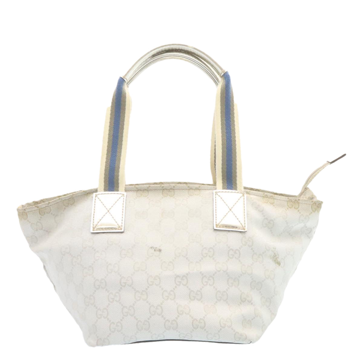GUCCI Sherry Line GG Canvas Tote Bag Silver Blue Auth am1955g
