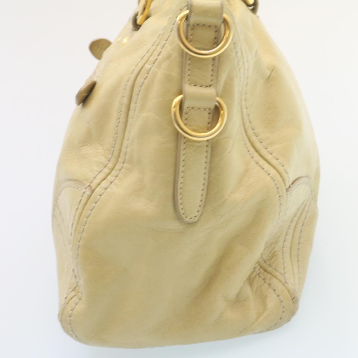 PRADA Hand Bag Leather Beige Auth am1969g