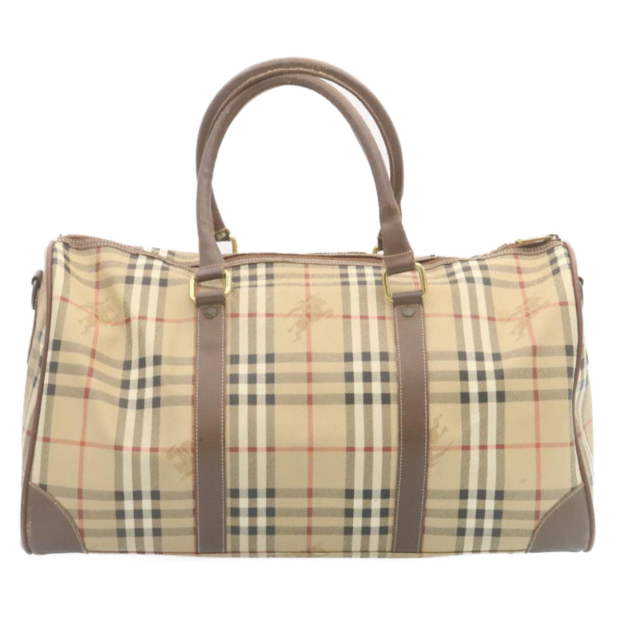 BURBERRY Nova Check Boston Bag PVC Leather 2way Shoulder Bag Beige Auth am1979g