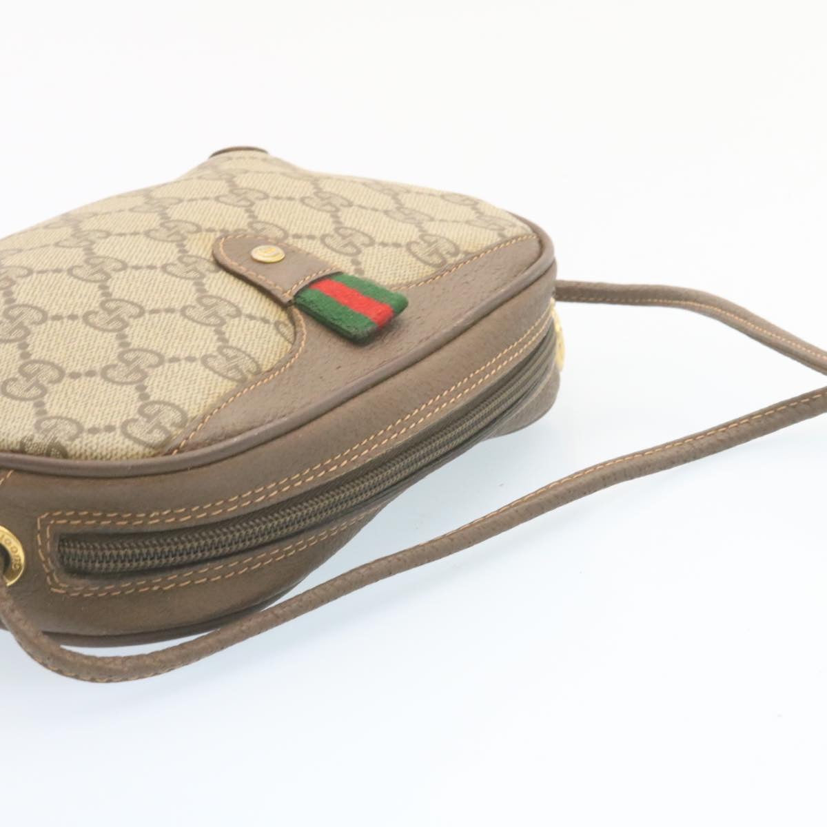 GUCCI Web Sherry Line GG Canvas Shoulder Bag Beige Red Green Auth am1986g
