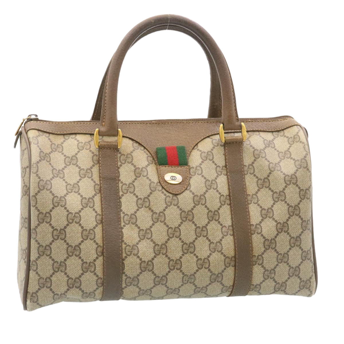 GUCCI Web Sherry Line GG Canvas Hand Bag Brown Red Green Auth am2077g