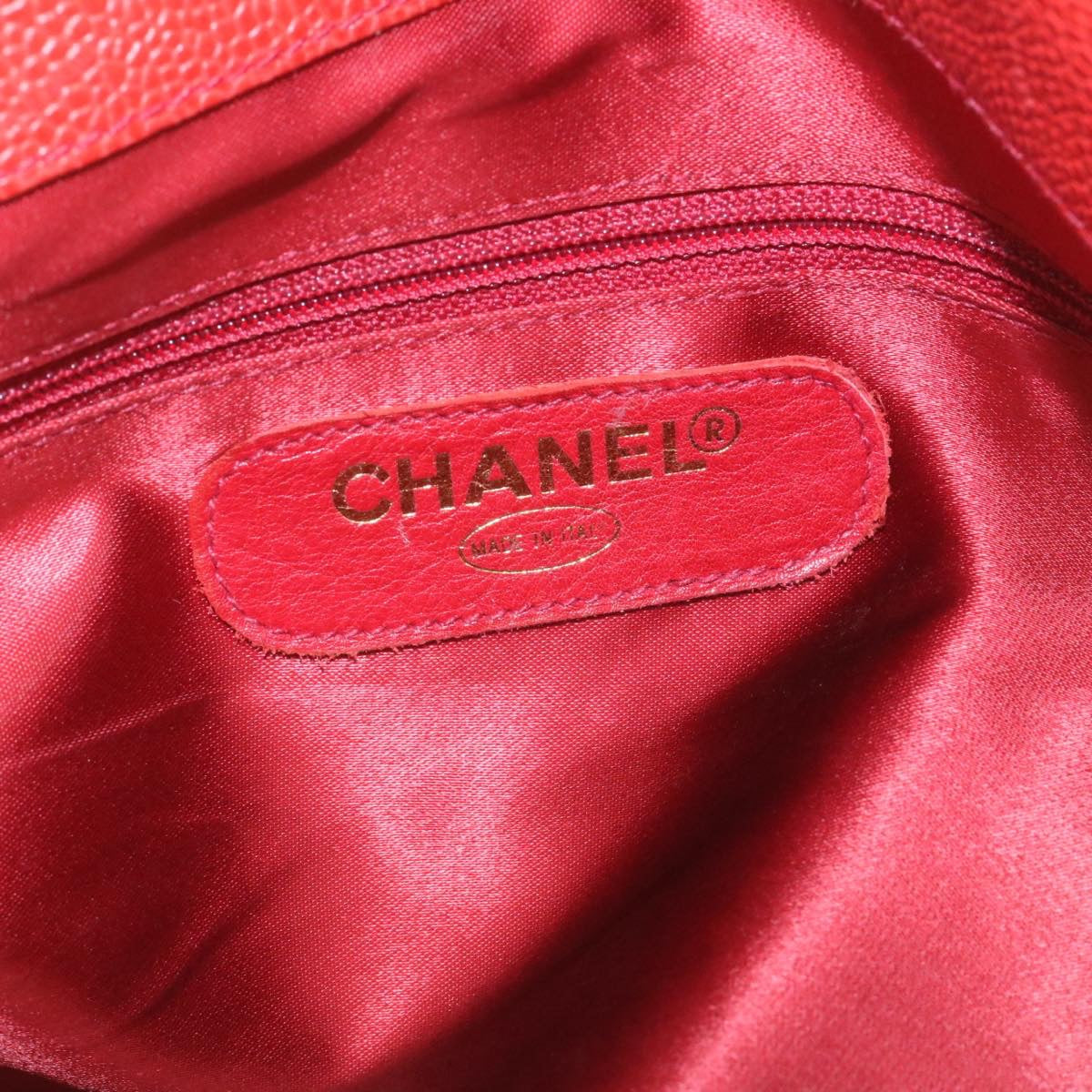 CHANEL COCO Mark Super model Chain Shoulder Bag Caviar Skin Red Auth am2162gA