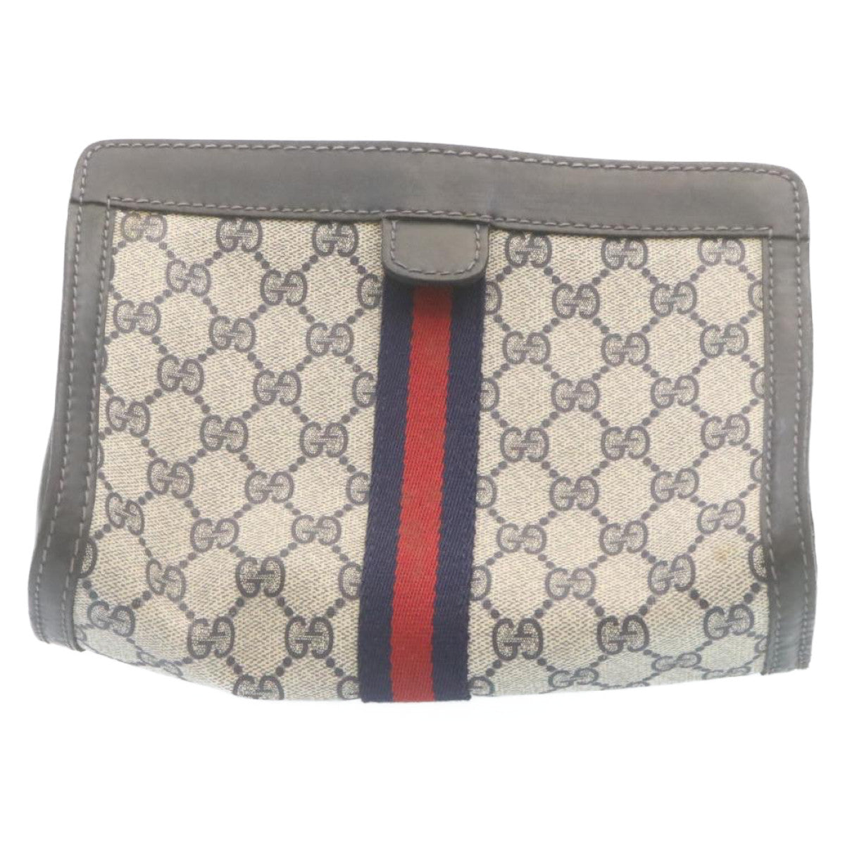 GUCCI Sherry Line GG Canvas Clutch Bag Navy Red Auth am2201g