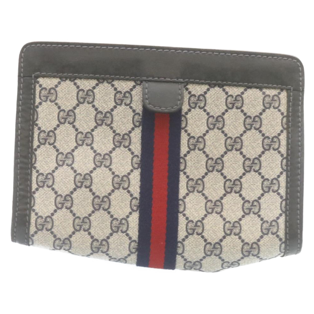 GUCCI Sherry Line GG Canvas Clutch Bag Navy Red Auth am2201g - 0