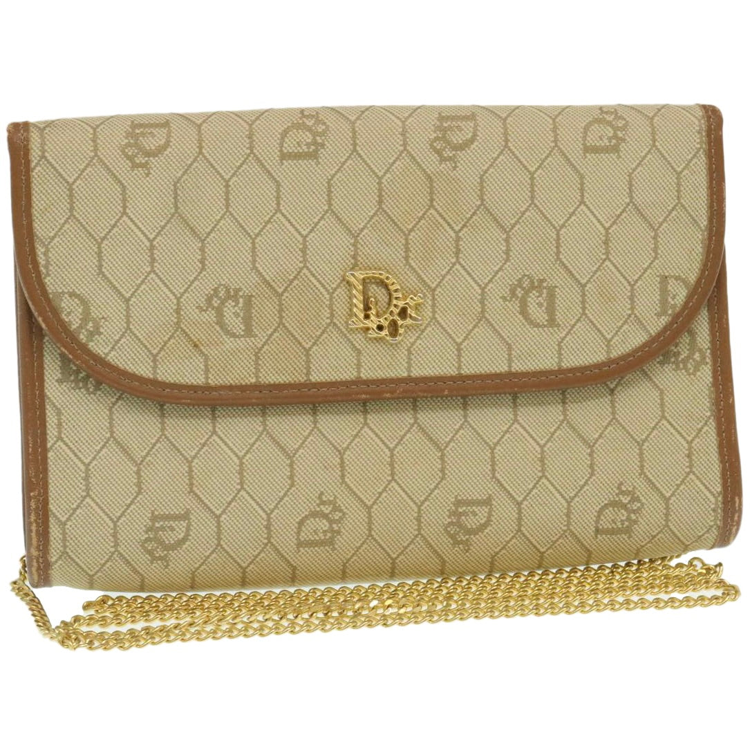 Christian Dior Honeycomb Chain Shoulder Bag Canvas Beige Auth am2250g