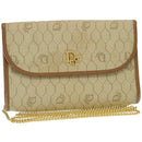 Christian Dior Honeycomb Chain Shoulder Bag Canvas Beige Auth am2250g-1