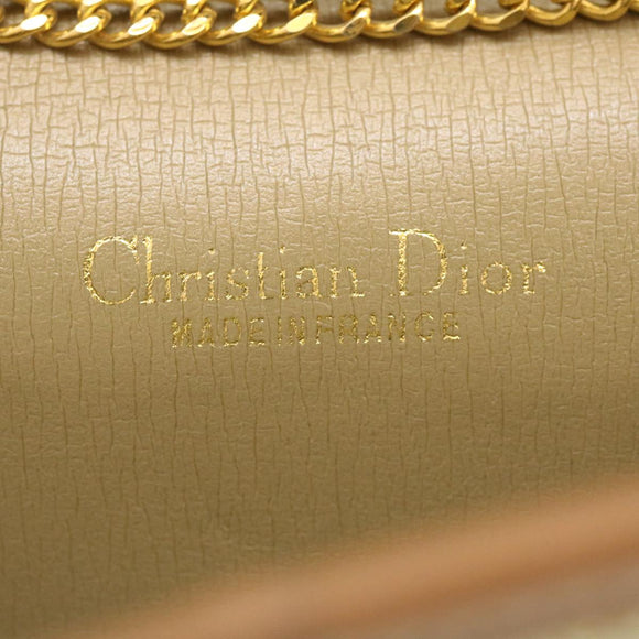 Christian Dior Honeycomb Chain Shoulder Bag Canvas Beige Auth am2250g
