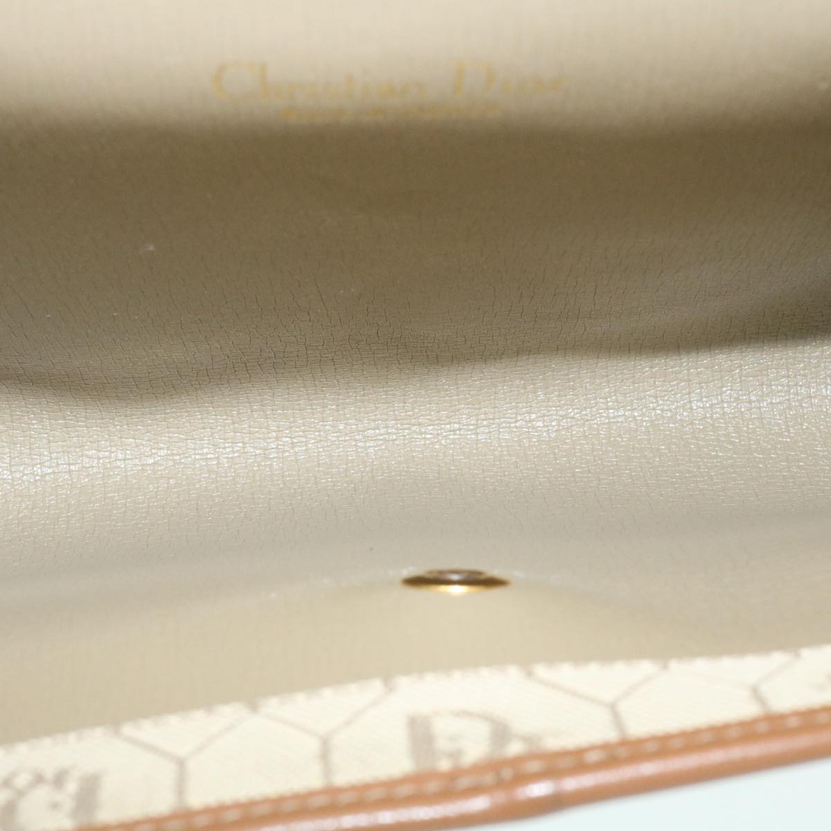 Christian Dior Honeycomb Chain Shoulder Bag Canvas Beige Auth am2250g