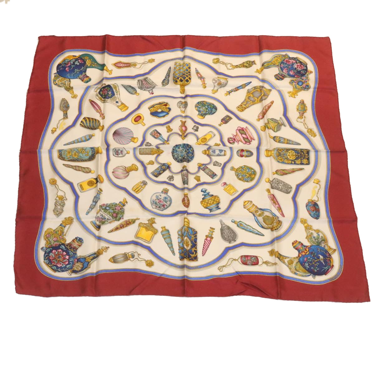 HERMES Carre 90 Scarf Silk Red Auth am2270g