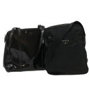 PRADA Shoulder Bag Enamel nylon 2Set Black Auth am2339g-1