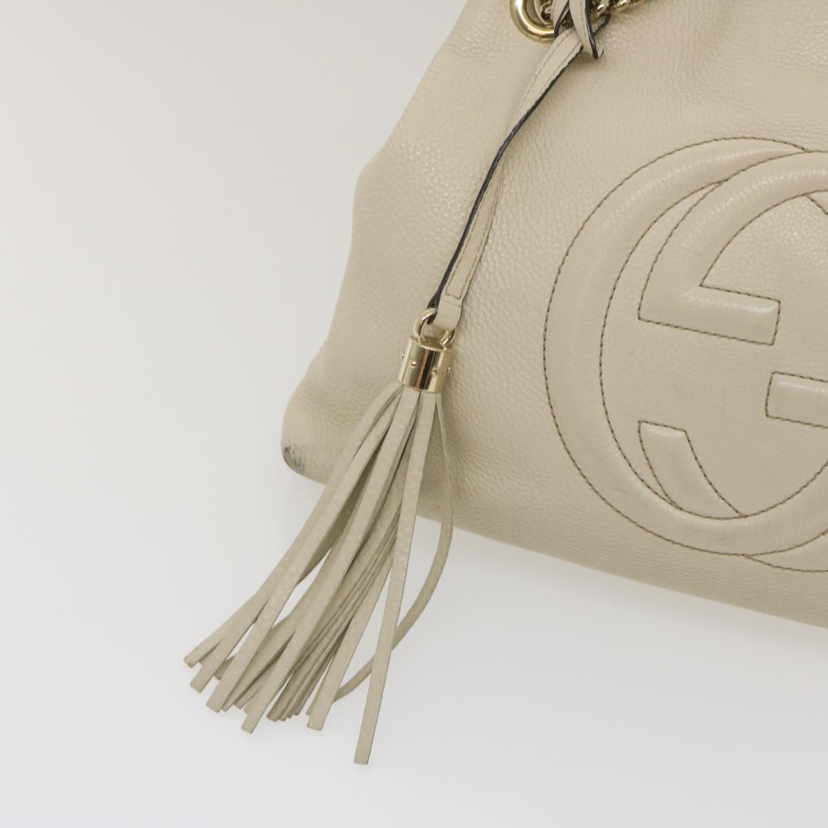 GUCCI Interlocking Chain Tote Bag Leather White Auth am2354g