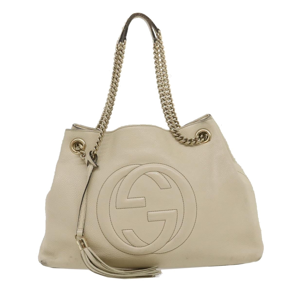 GUCCI Interlocking Chain Tote Bag Leather White Auth am2354g