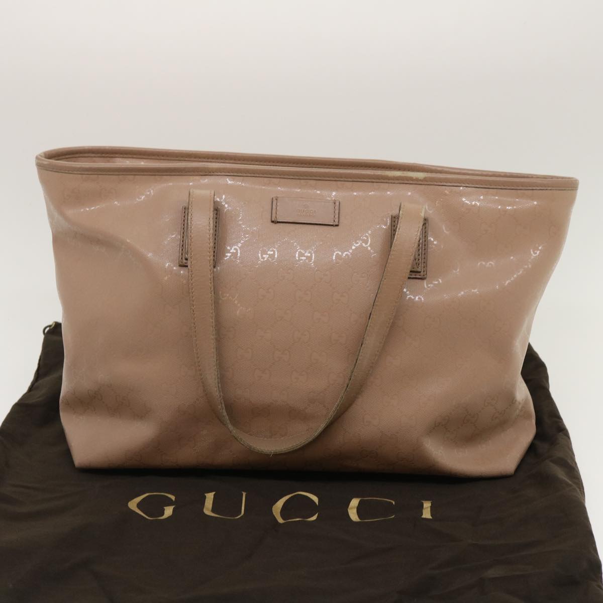 GUCCI GG Canvas Tote Bag PVC Leather Beige Auth am2355g