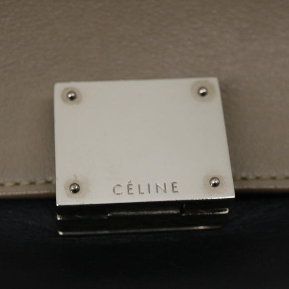 CELINE Hand Bag Leather Suede Gray Navy Auth am2375g