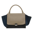 CELINE Hand Bag Leather Suede Gray Navy Auth am2375g-13
