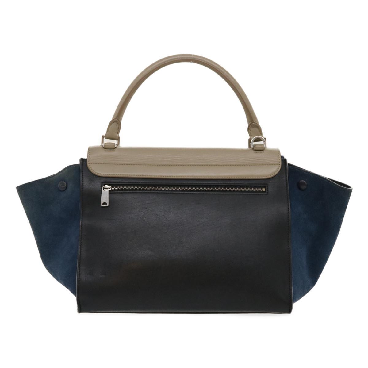 CELINE Hand Bag Leather Suede Gray Navy Auth am2375g - 0