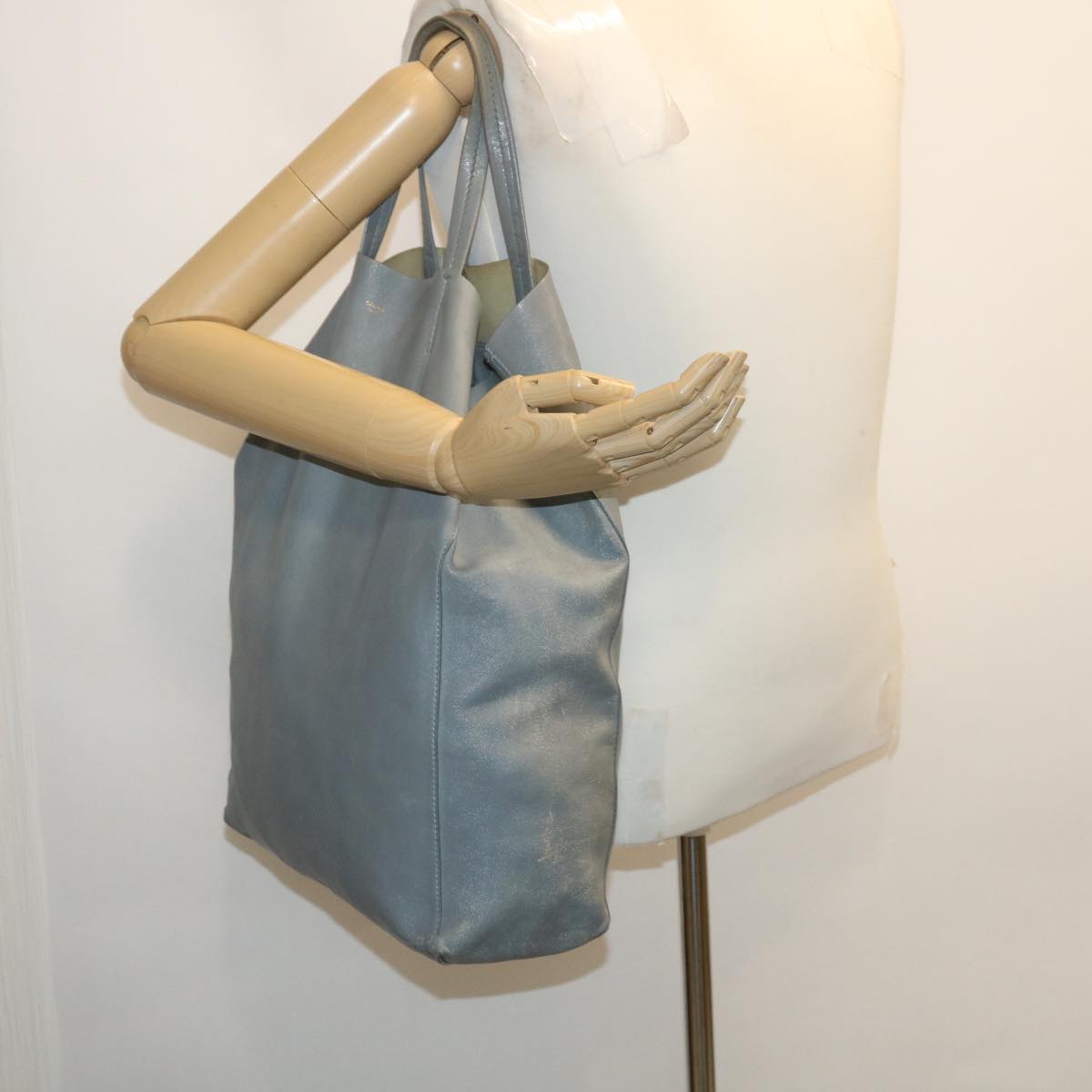 CELINE Tote Bag Leather Gray Auth am2387g