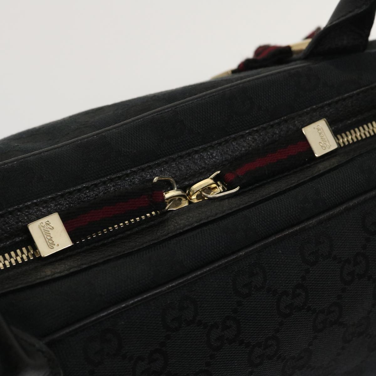 GUCCI Web Sherry Line GG Canvas Hand Bag Black Red Green Auth am2453g