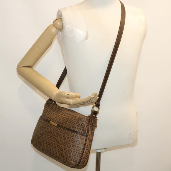 FENDI Zucchino Canvas Shoulder Bag Brown Auth am2491g