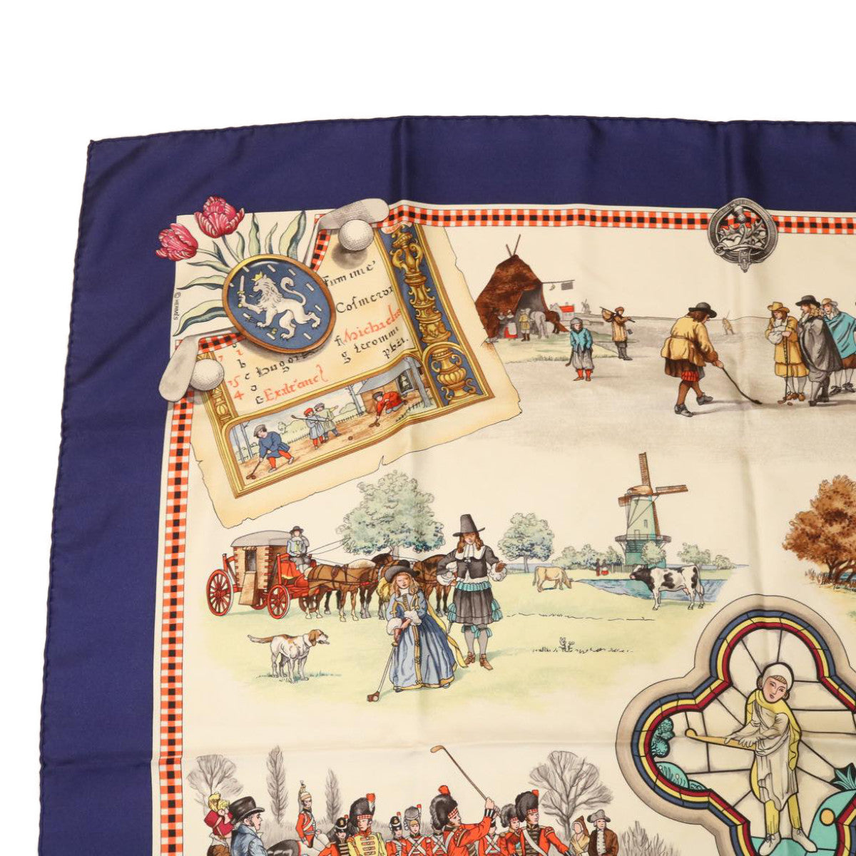 HERMES Carre 90 Scarf ""The ROYAL ANS ANCIENT GAME Of GOLF"" Silk Blue am2543g - 0