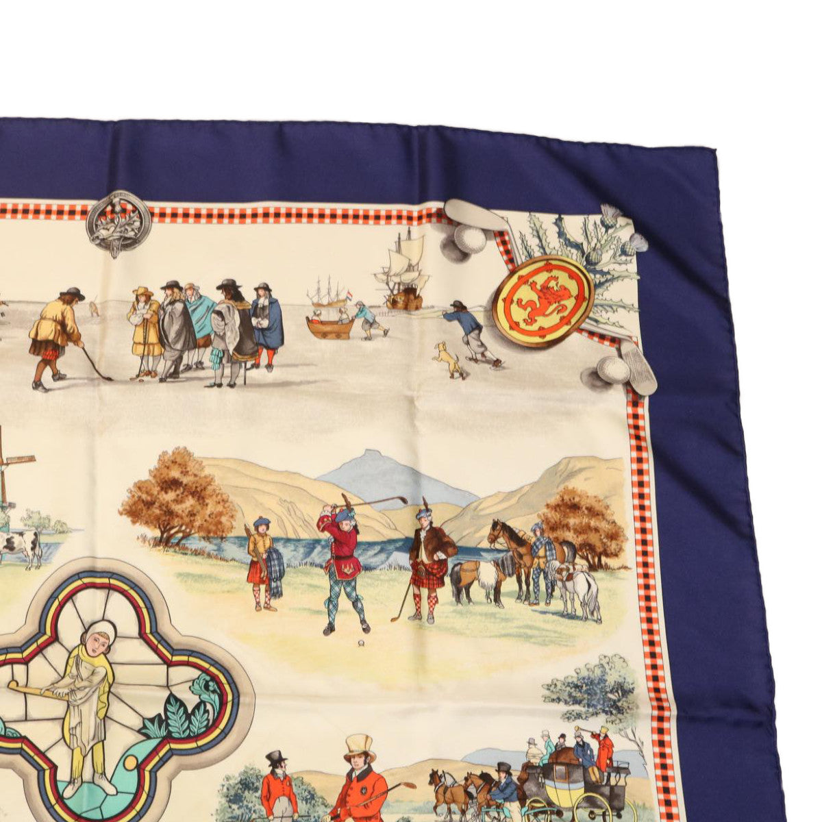 HERMES Carre 90 Scarf ""The ROYAL ANS ANCIENT GAME Of GOLF"" Silk Blue am2543g
