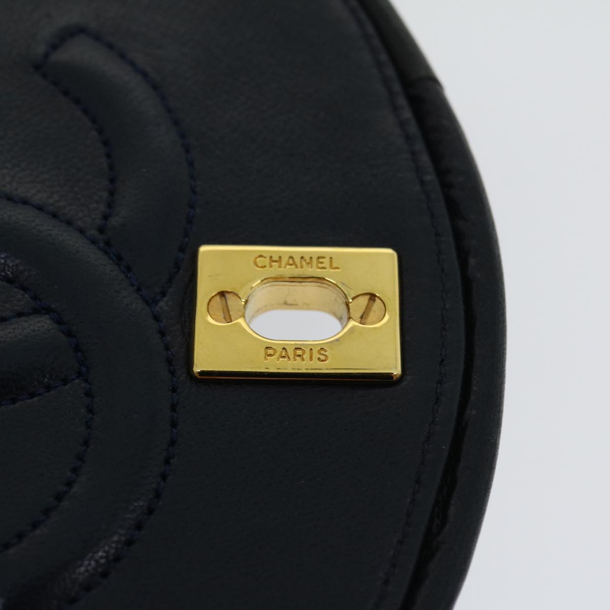 CHANEL Matelasse Chain Flap Shoulder Bag Lamb Skin Navy Gold CC Auth am2602gA
