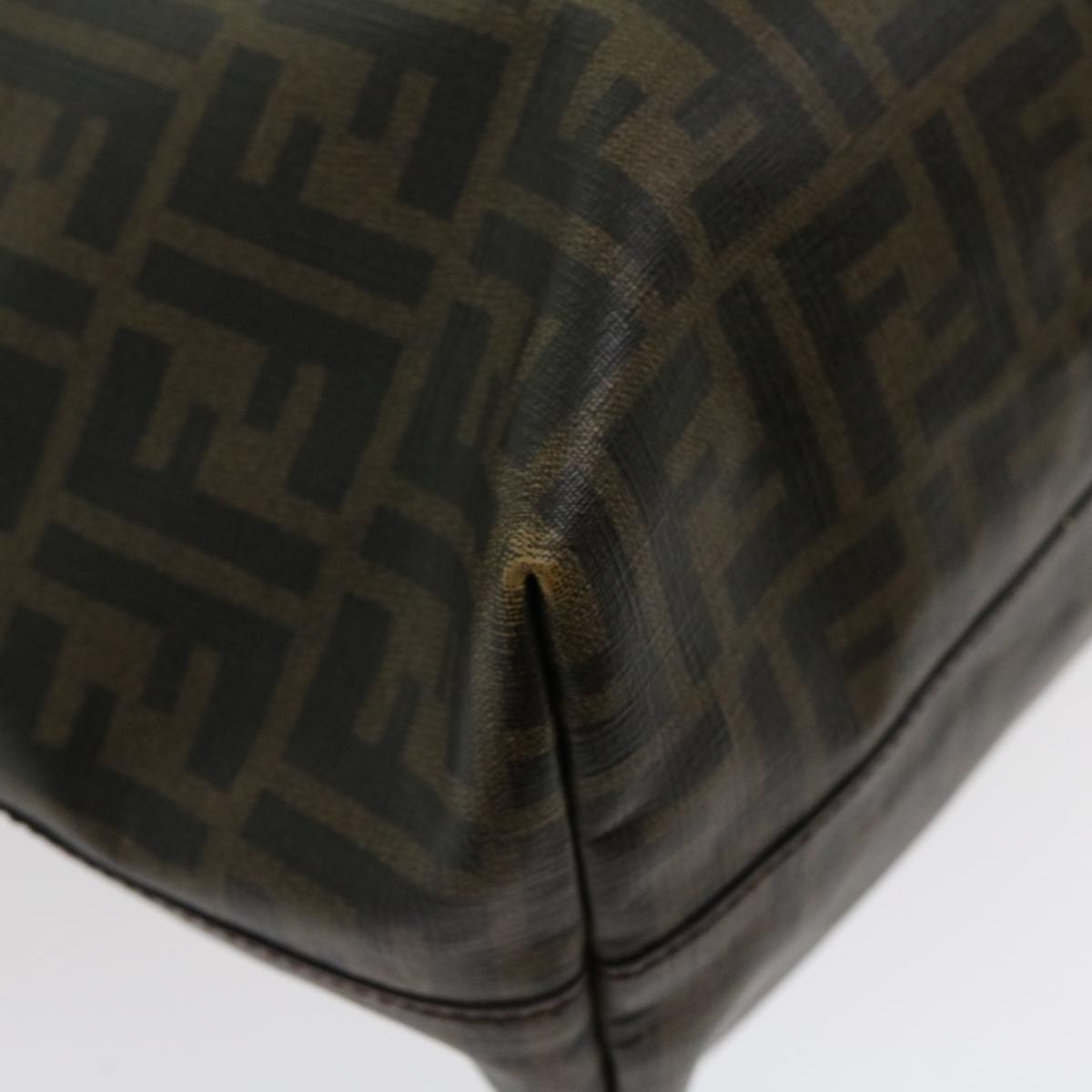 FENDI Zucca Canvas Tote Bag PVC Leather Brown Black Auth am2618g
