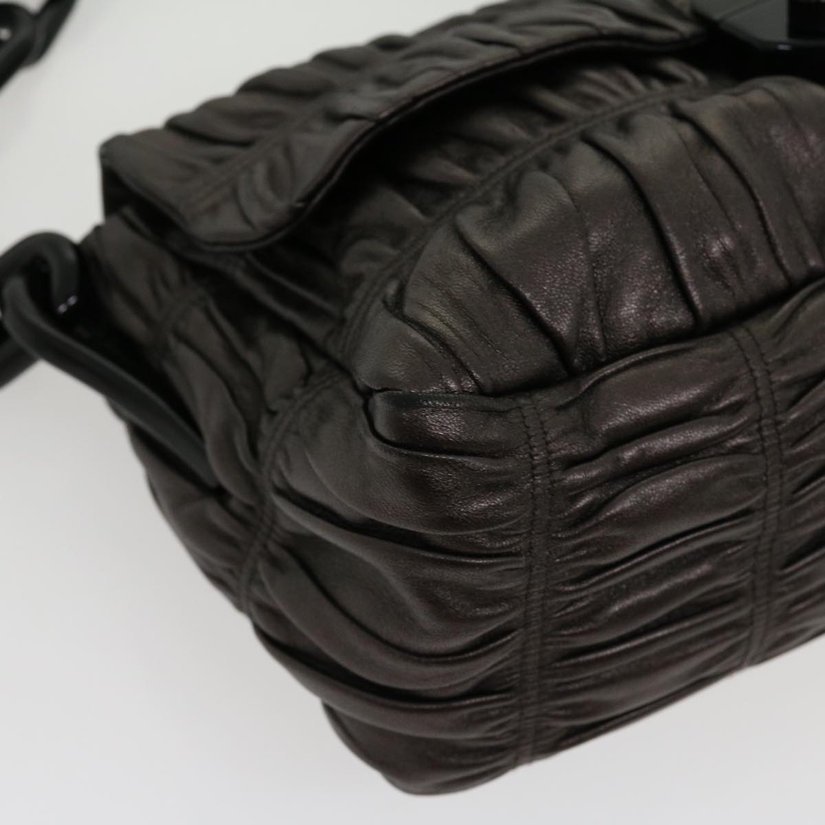 PRADA Chain Shoulder Bag Leather Brown Auth am2634g