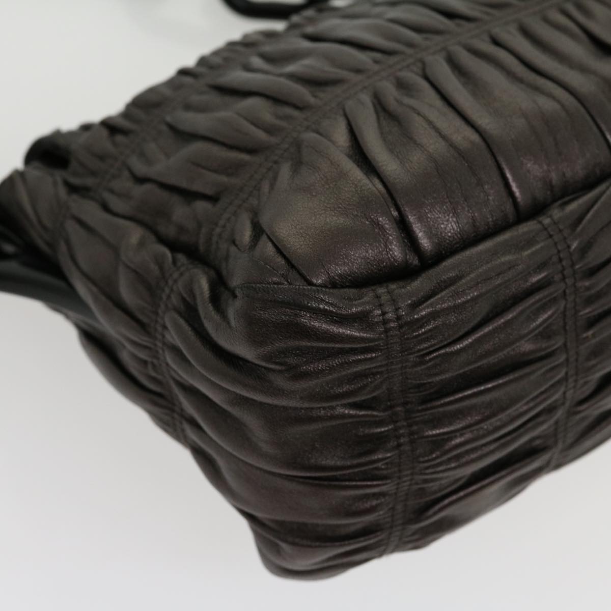 PRADA Chain Shoulder Bag Leather Brown Auth am2634g