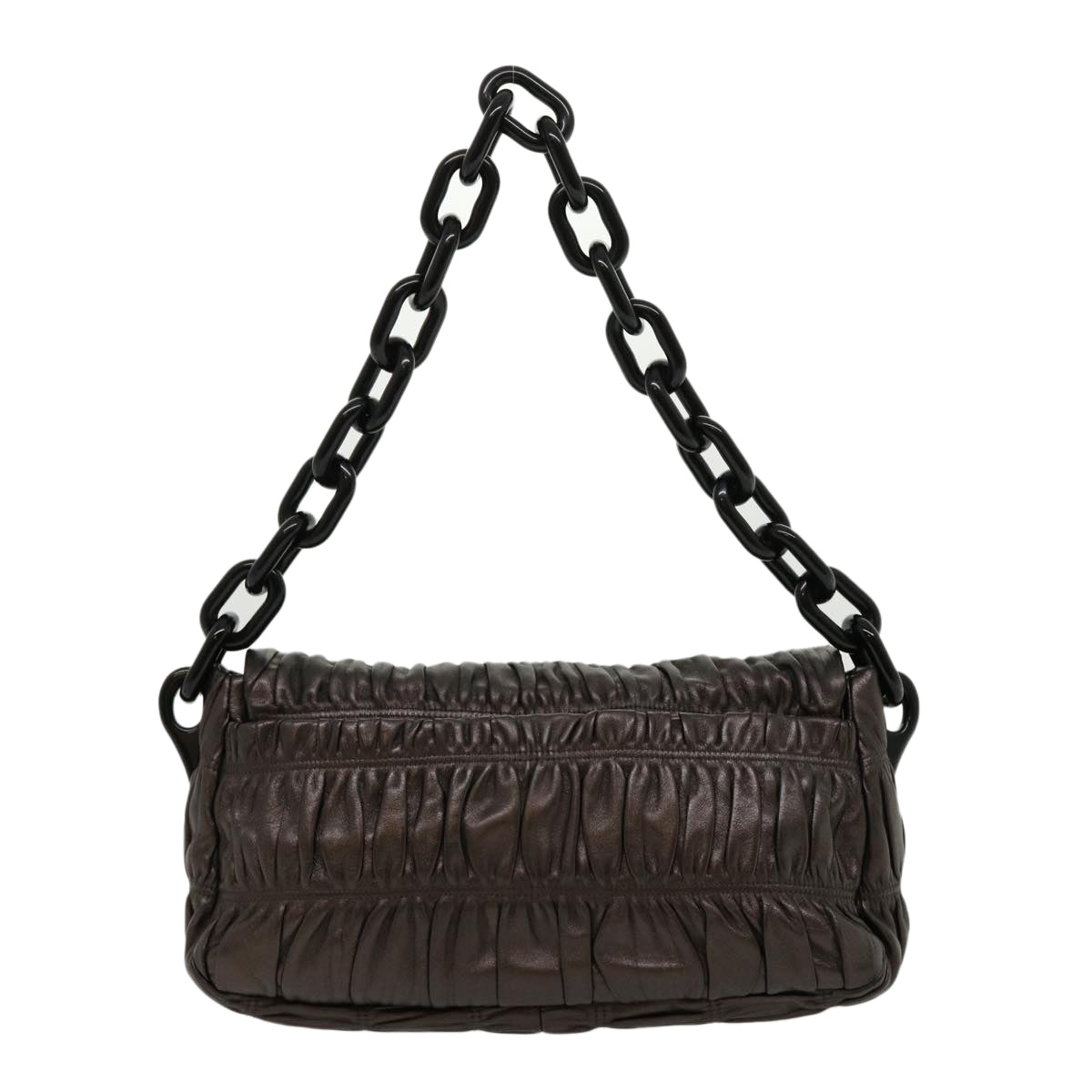 PRADA Chain Shoulder Bag Leather Brown Auth am2634g - 0