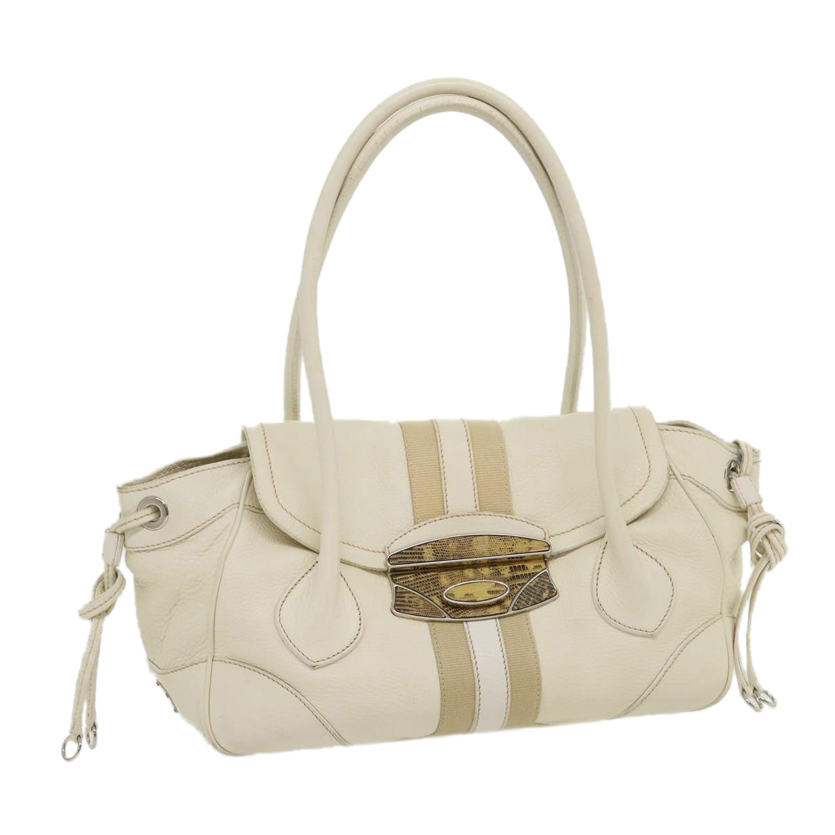 PRADA Tote Bag Leather White Auth am2648g