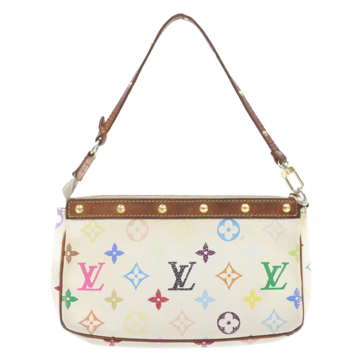 LOUIS VUITTON Multicolor Pochette Accessoires Pouch White M92649 LV Auth am266g