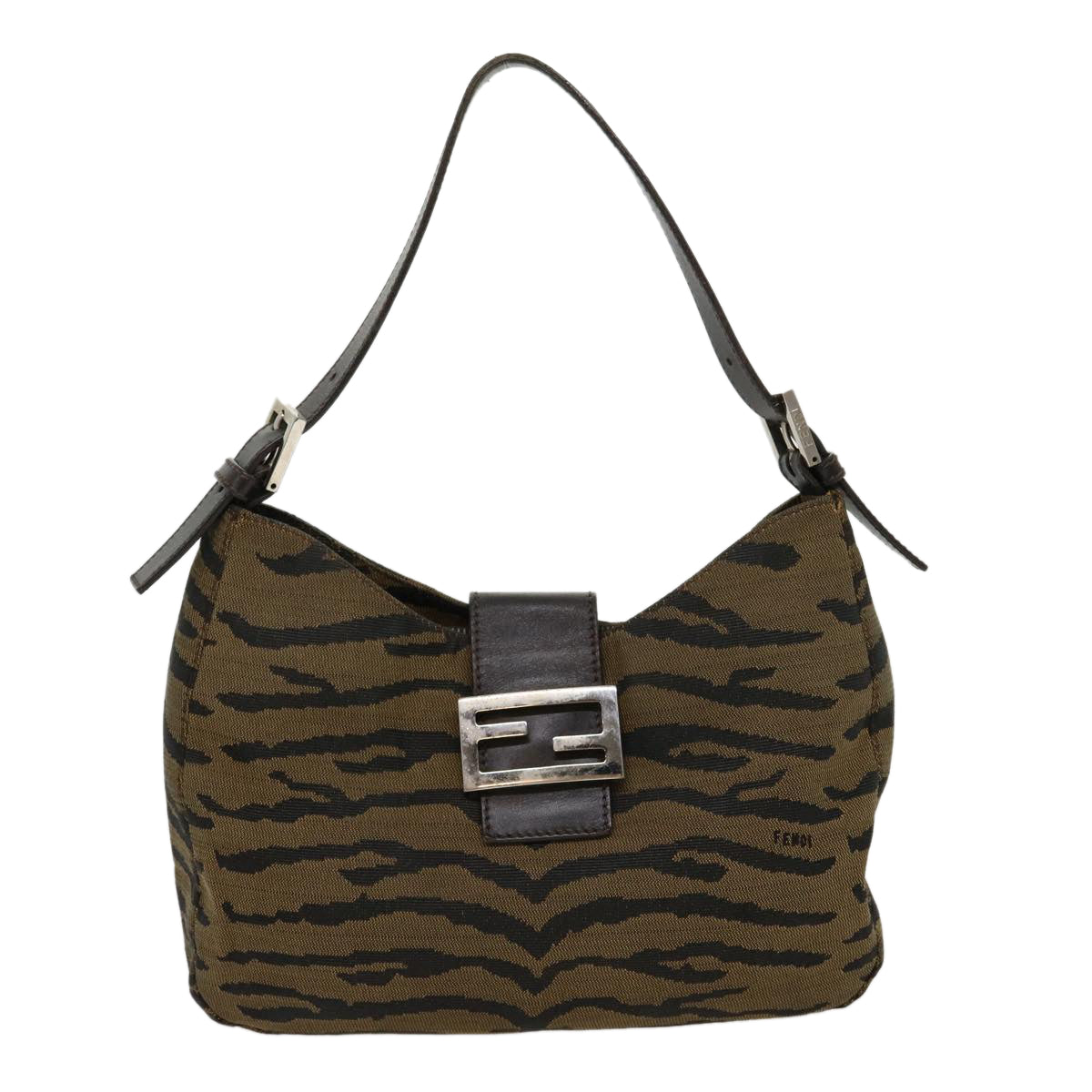 FENDI Animal Mamma Baguette Shoulder Bag Brown Black Auth am2687g