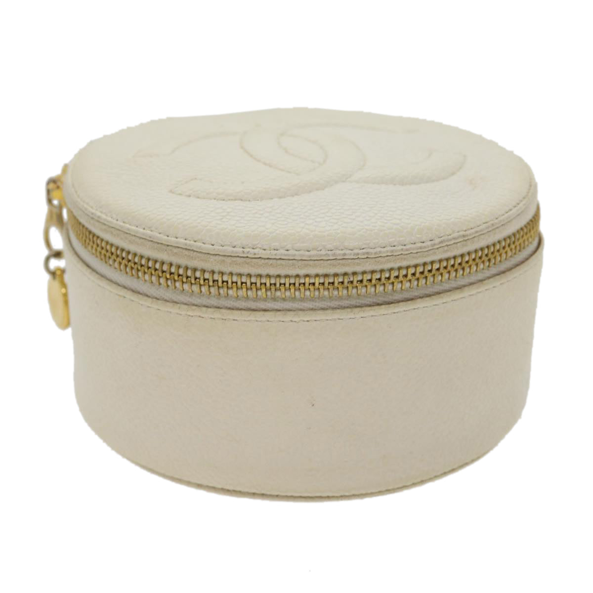 CHANEL Accessory Case Caviar Skin White CC Auth am2700gA