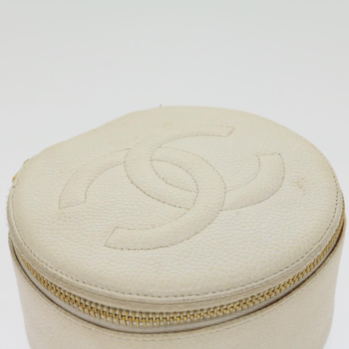 CHANEL Accessory Case Caviar Skin White CC Auth am2700gA