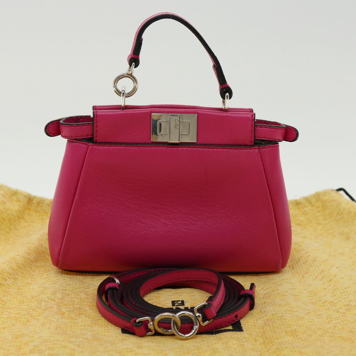 FENDI Micro Peek A Boo Hand Bag Leather 2way Pink Auth am2705gA