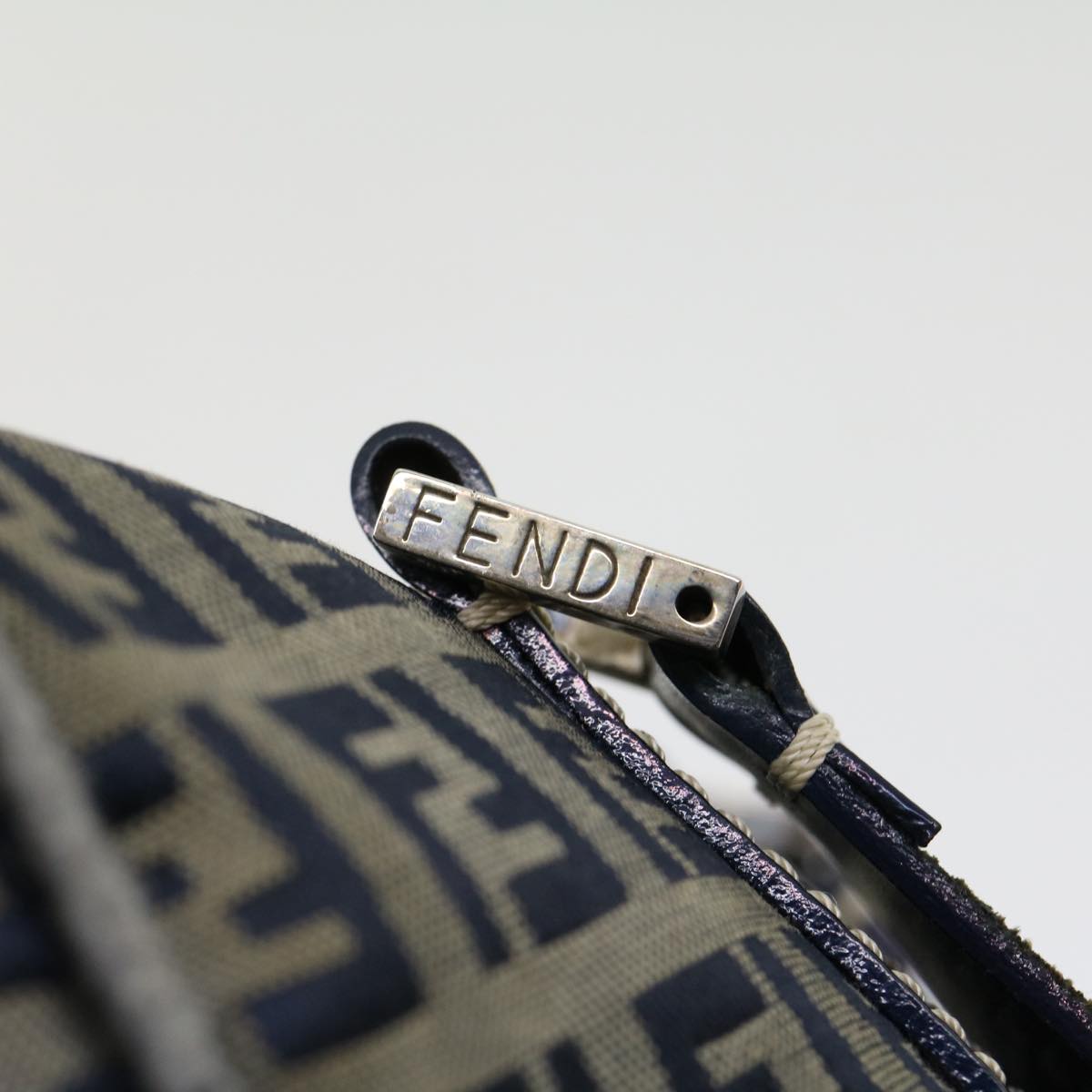 FENDI Zucchino Canvas Hand Bag Navy Auth am2737g
