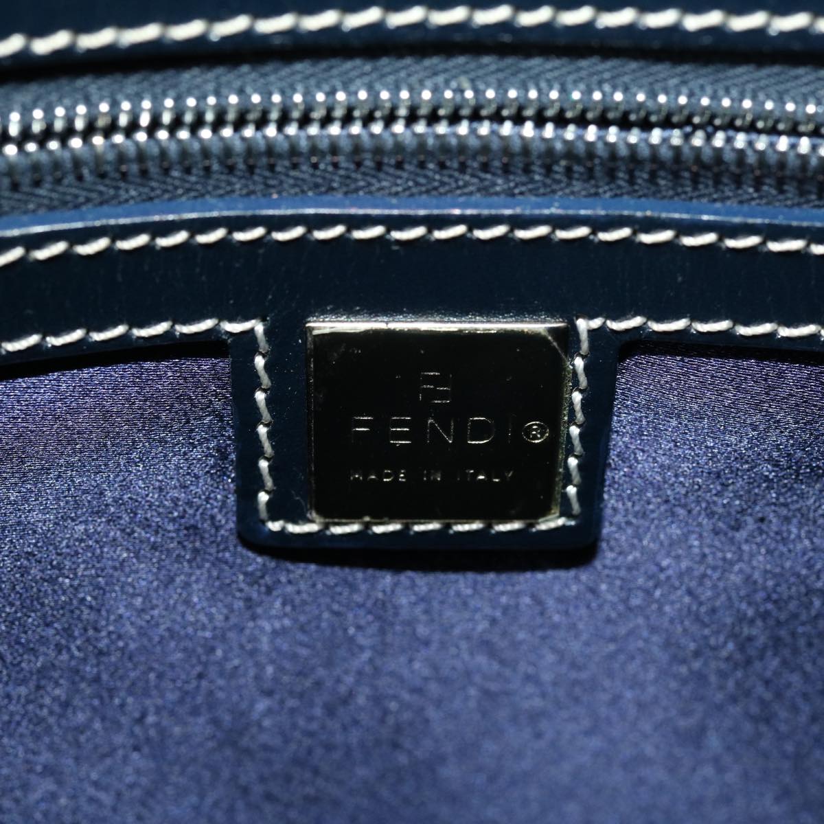 FENDI Zucchino Canvas Hand Bag Navy Auth am2737g