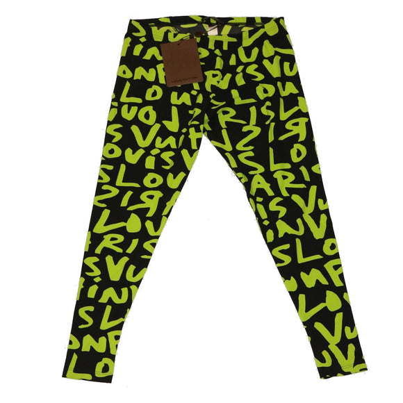 LOUIS VUITTON Monogram graffiti Pants Nylon Green Black LV Auth am2793g