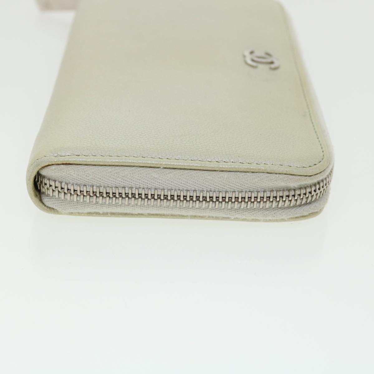 CHANEL Caviar Skin Long Wallet Leather Silver CC Auth am2797g