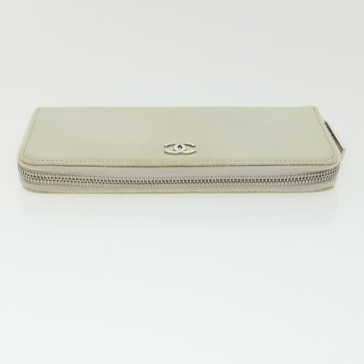 CHANEL Caviar Skin Long Wallet Leather Silver CC Auth am2797g