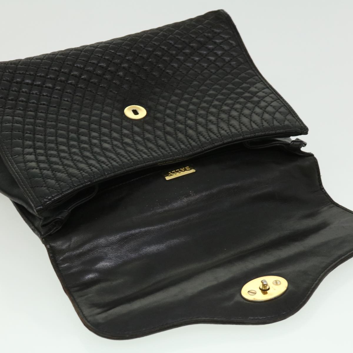 BALLY Hand Bag Leather Black Auth am2821g