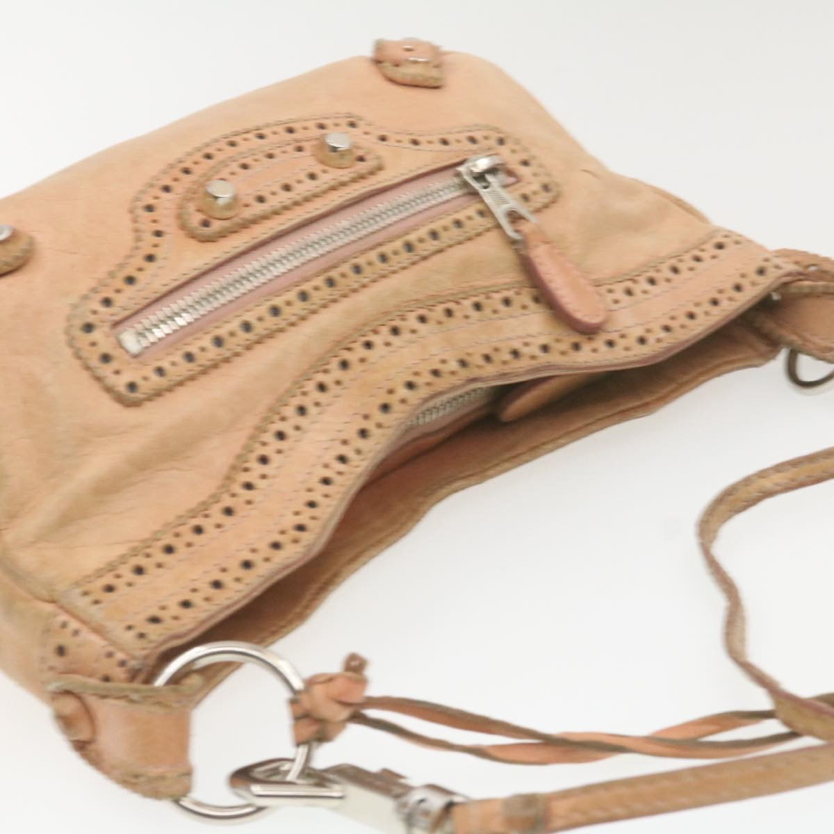 BALENCIAGA Leather Shoulder Bag Pink Auth am507g